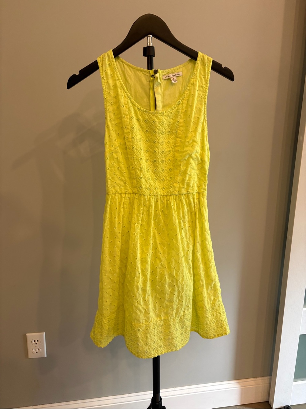 American Eagle Outfitters Neon Yellow Eyelet Sleeveless Dress